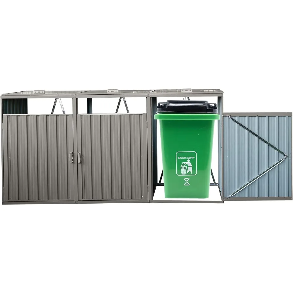 

Trash Can Storage, Storage Shed for 3 Trash cans and Tools,Waterproof Garbage Bin shed,Metal Trash Can Storage Shed O