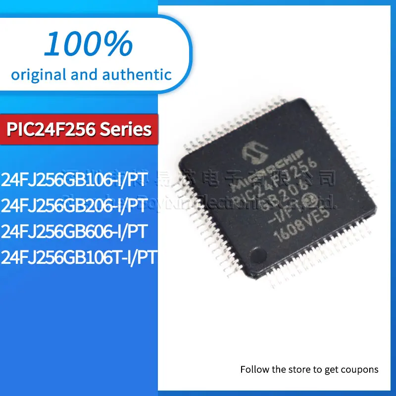 Original PIC24FJ256GB106-I/PT PIC24FJ256GB206 PIC24FJ256GB606 PIC24FJ256GB106T microcontroller MCU IC chip TQFP