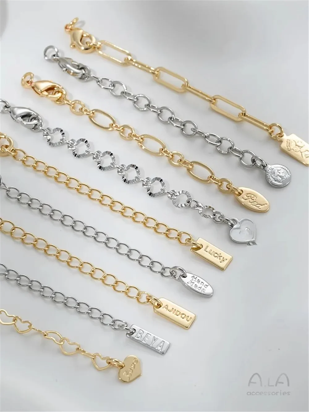 14K Gold-coated Rectangular Tag, Oval Pearl Necklace, Bracelet Tail Chain, Handmade DIY Accessories, Buckle Extension Chain