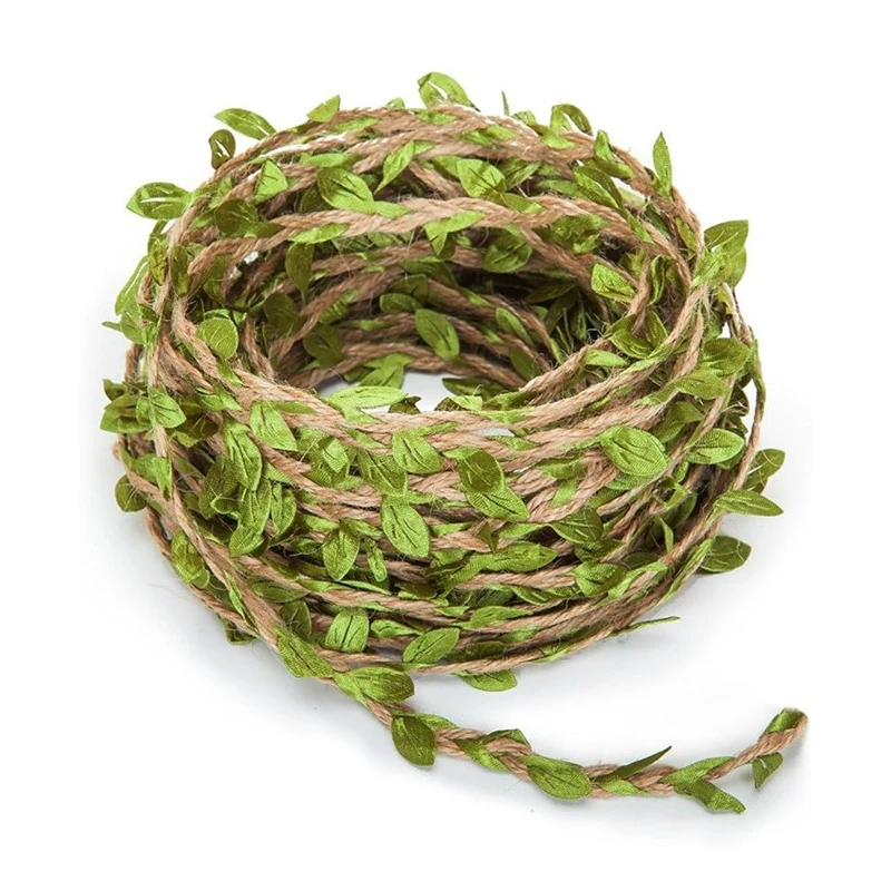 20m Leaf Ribbon Rope Jute Twine String Green Leaves Jute Twine Foliage Rattan Green Leaves Ribbon Home Garden Decoration Supplie