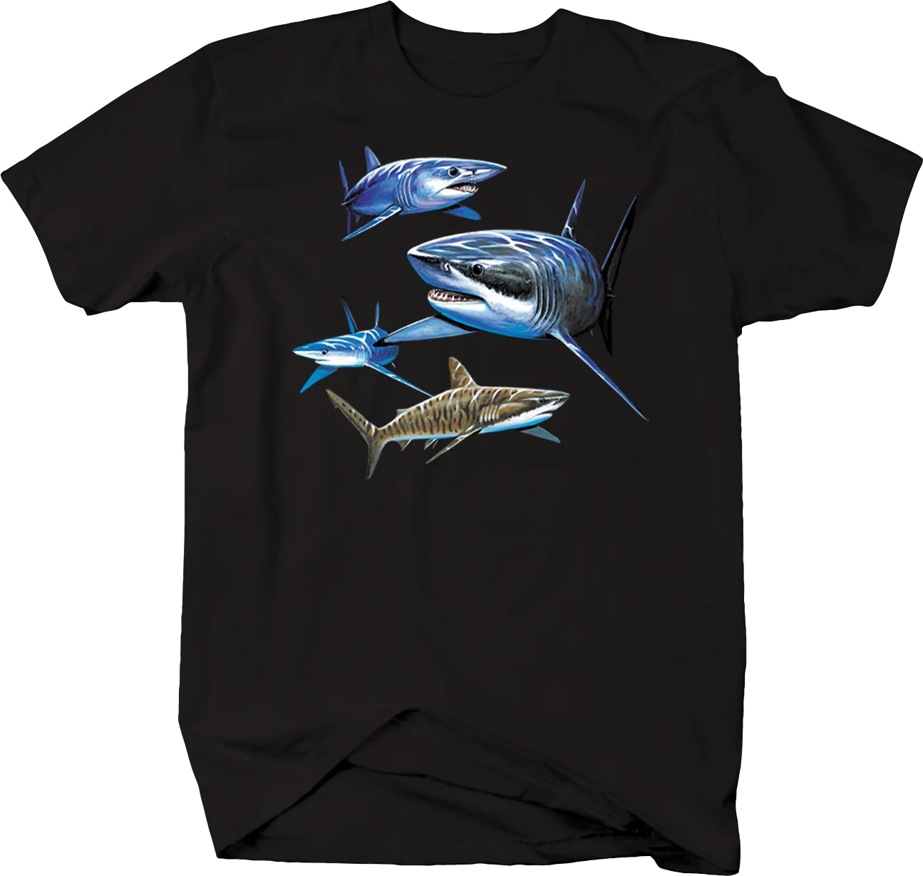 Shark Pack in the Deep Blue Sea Water. Great White Tiger Shark T Shirt. Short Sleeve 100% Cotton Casual T-shirts Loose Top S-3XL