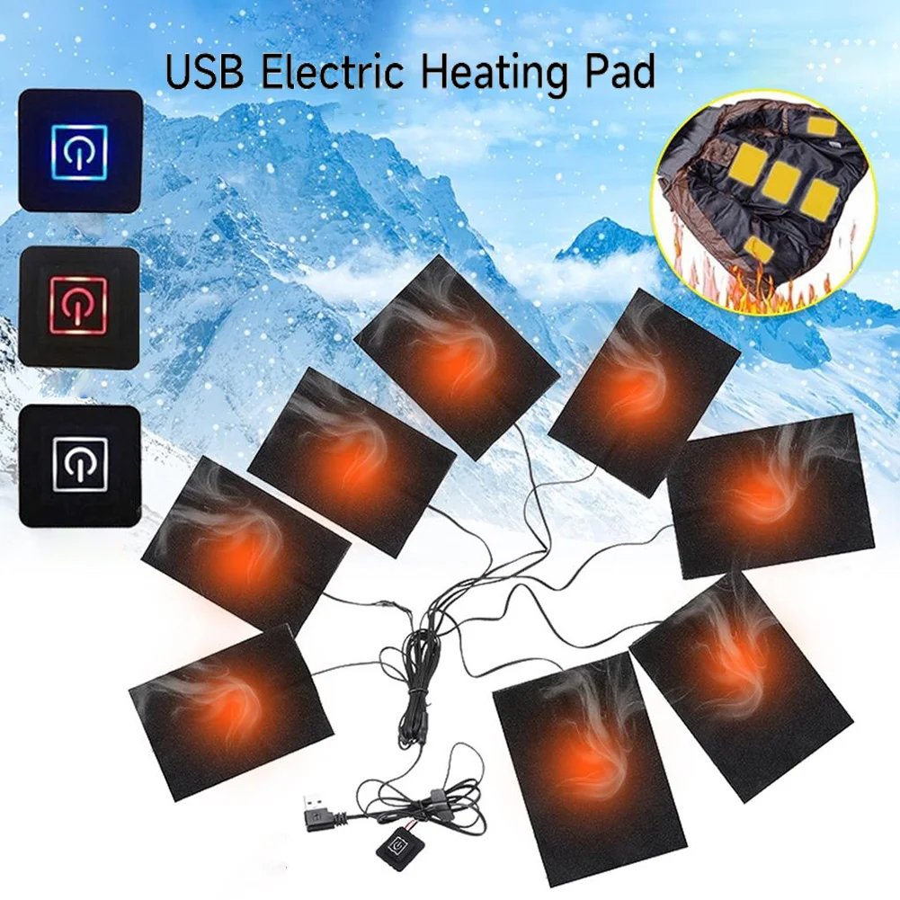 USB Electric Heating Pad Electric Cloth Heater 3 Levels Winter Soft Vest 8 in 1 Waterprof Heated Warmer Pads for Winter Camping