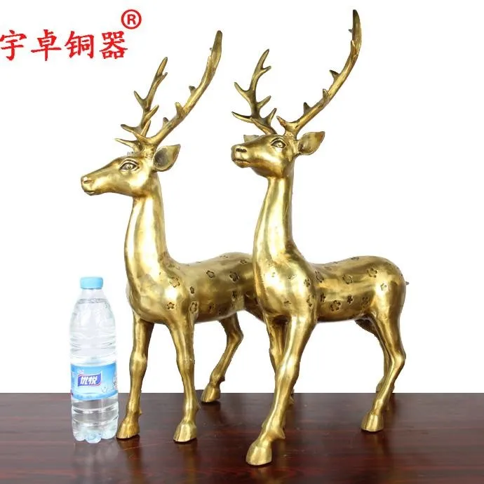 58 large # TOP COOL office home Propitious Prosperous Talisman Money Drawing gold deer statue decorative art