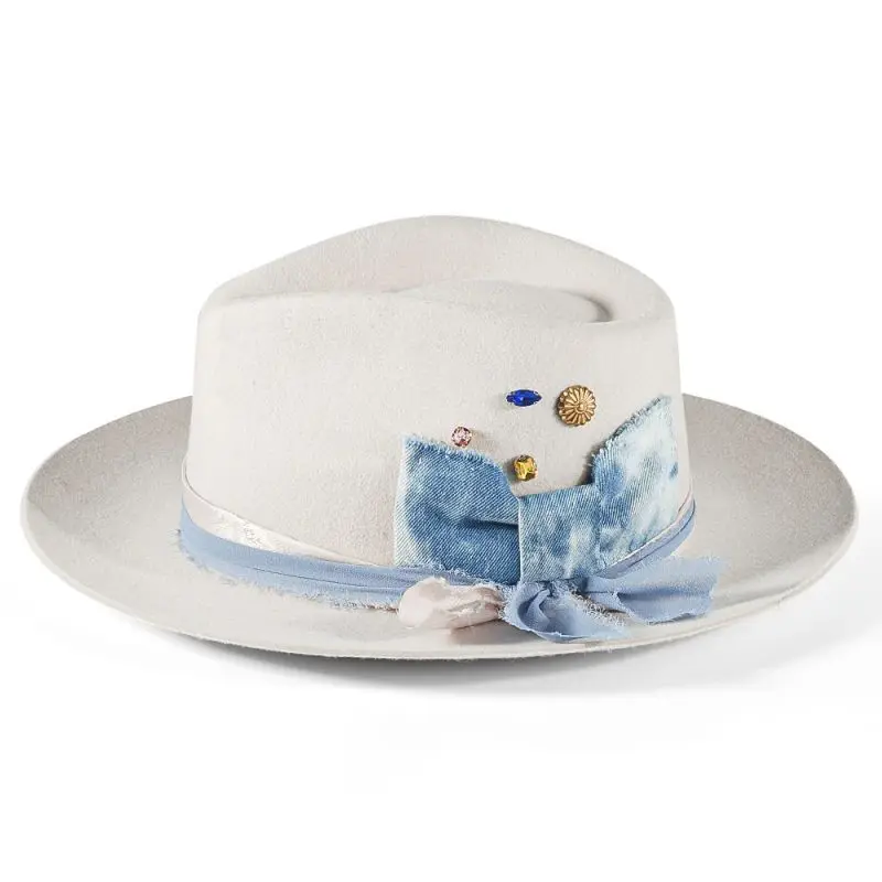 

Ribbon-Decorated Wool Hat, Outdoor Sun Protection Wool Felt Hat