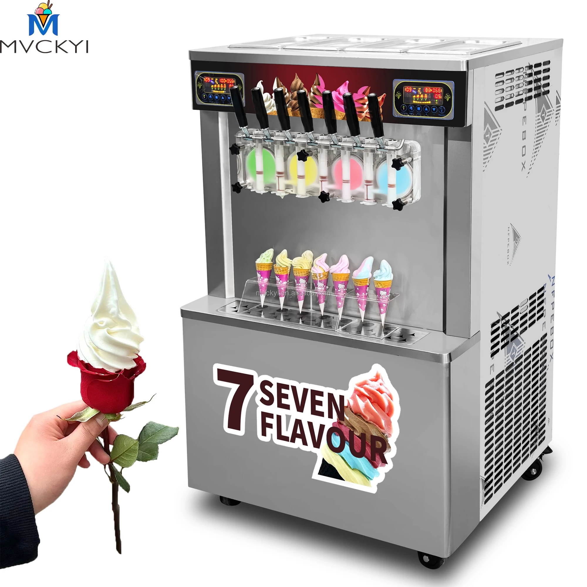 High Production Digital 4+3 Mix Flavor Soft Ice Cream Machine Commercial Smart Ice Cream Maker For Fast Food Truck