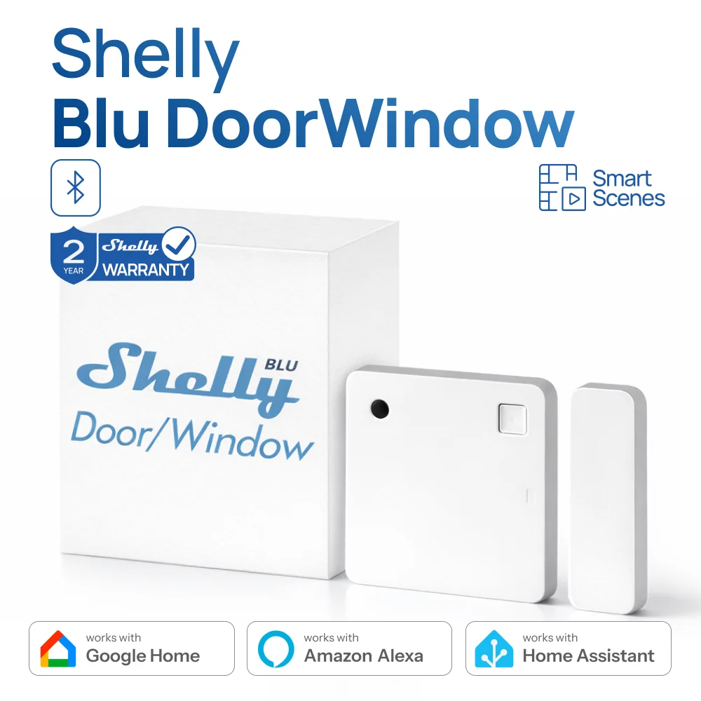 Shelly BLU Door/Window Bluetooth Smart Mini Door Sensor Entry Sensor Security Burglar Sensor Alarm Smart Life Alexa Google Home