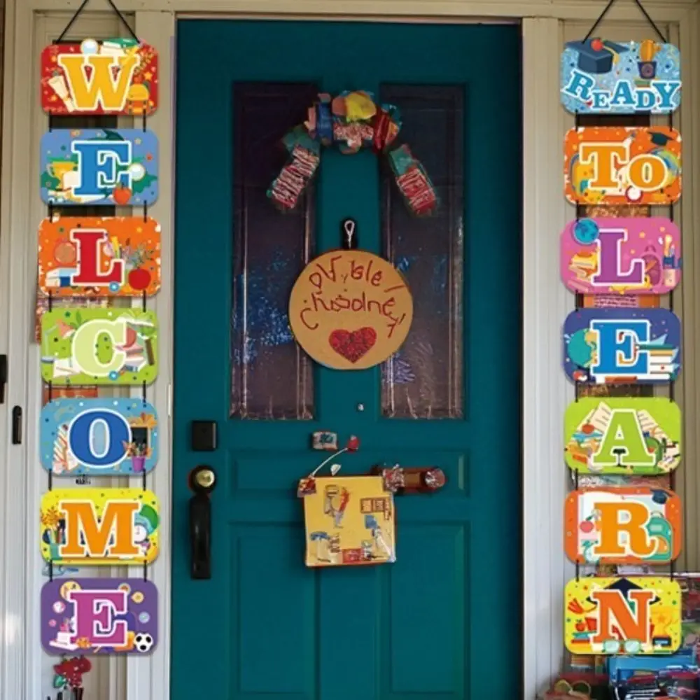 

School Season Back To School Letter Banner Backpack Book Welcome To School Couplet Blackboard Cartoon Door Hanging Decoration
