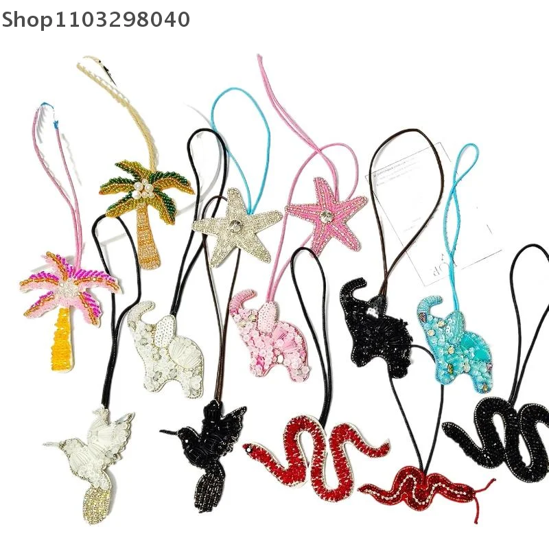 

Coconut Tree Applique Patch with Crystal Starfish and Sequin Embellishments – Handmade Beaded Bag Pendant, Sew-On Clothing Patch