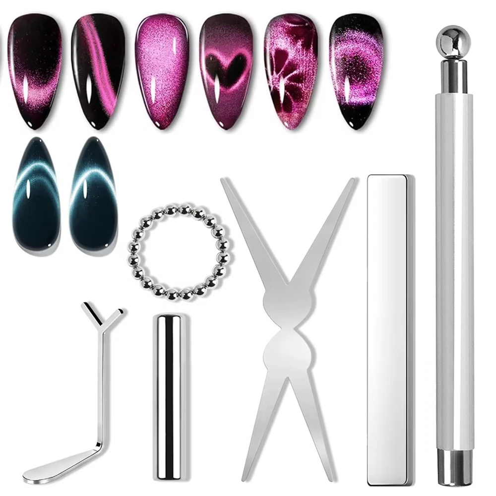 LULAA 1/6Pcs Nail Art Magnetic Tool Set French Cat Eye Magnet Multi Functional Nail Art Magnetic Stick Suitable for DIY at Home