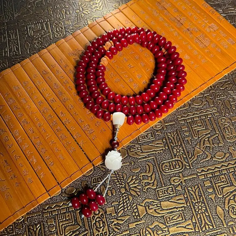 Natural Southern Red White Jade Bodhi Necklace Bodhi Root Ancient Style Male Female Red Couple Bracelet Necklace Prayer Beads