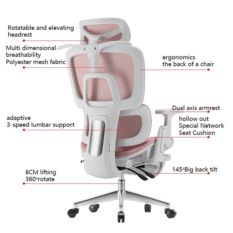 High or Mid Back Comfortable Quality Mesh Staff Office Executive Swivel Chair White and pink Office Chairs