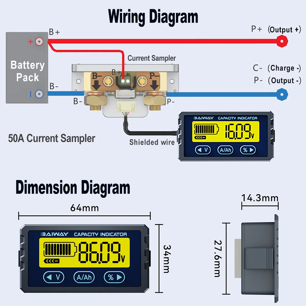 TY23 Batteriekapazitätsanzeiger 8V-120V 50A 100A, Li-Ion Lifepo4 Blei-Säure Lithium Spannungstester – Detail 13