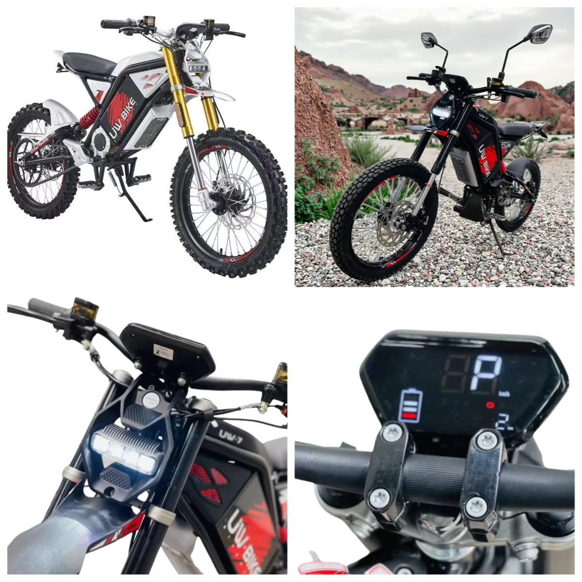 

Electric Motorcycle 3100W 48V24Ah 60-80km Range 60km/h Max Speed 220mm Clearance 2 Stage Belt Chain Drive Win8 Off-Road