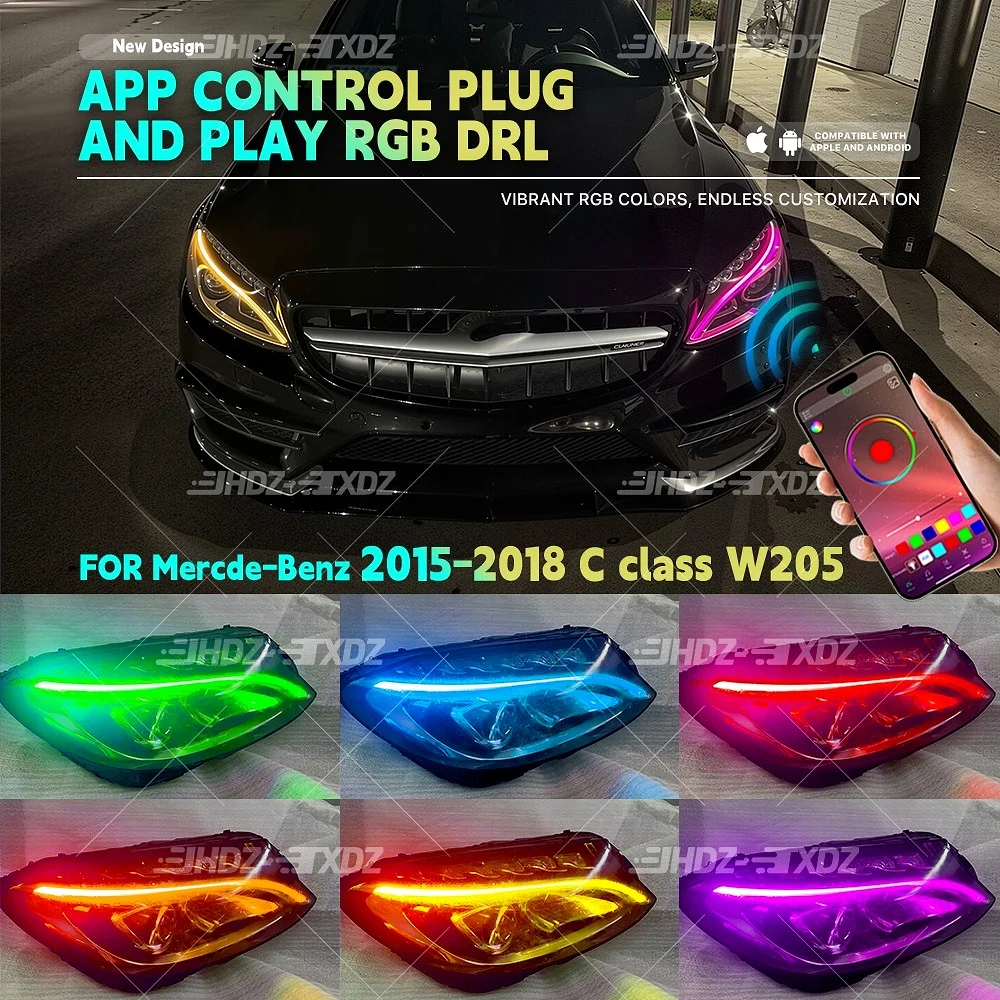 

APP Control DRL RGB Multi-Color Plug&Play For Mercedes C-Class W205 C217 C300 C350 C200 C180 2015-18 Daytime Running Light Board