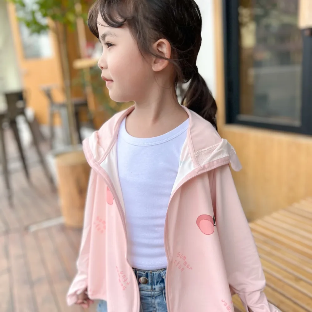 قبعة للأطفال بغطاء للرأس واقي من الشمس مع حجاب قناع رفيع وأكمام طويلة للأطفال ملابس للحماية من الشمس وحماية من الأشعة فوق البنفسجية من الحرير الجليدي