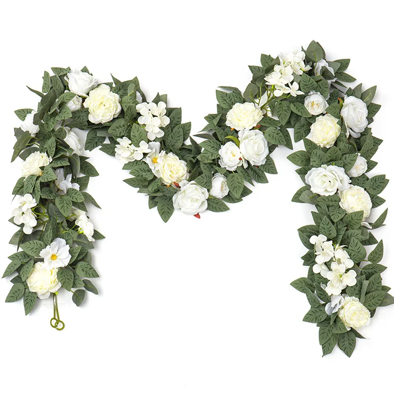 Guirlandes de roses artificielles de 180 cm, fausses roses en soie avec feuillage vert pour la décoration suspendue de la maison, du jardin, de l'arche de mariage