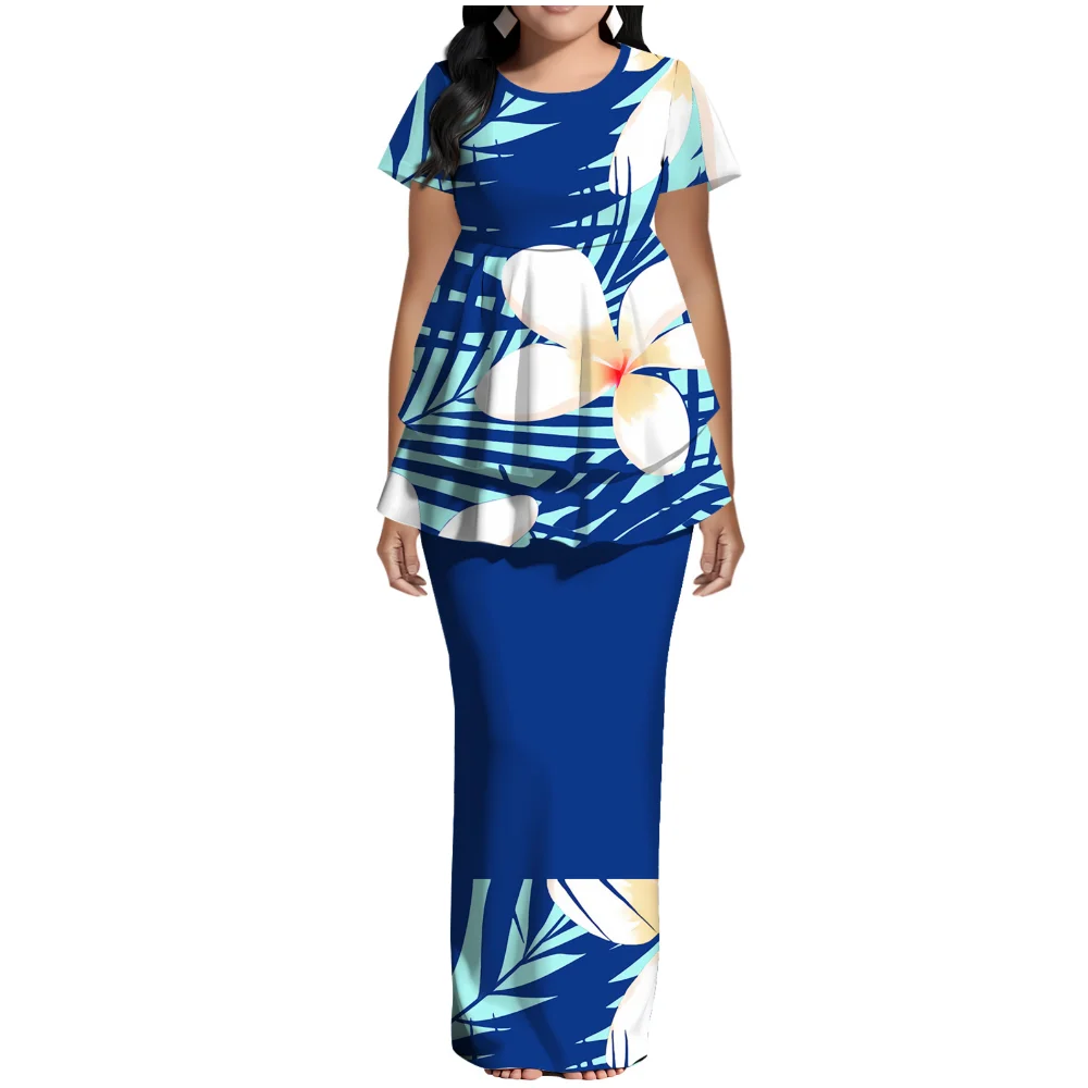 

New Samoan Polynesian Island Women'S Puletasi Dress Set Soft Fabric Floor-Length Long Dress Fashionable Women'S Clothing
