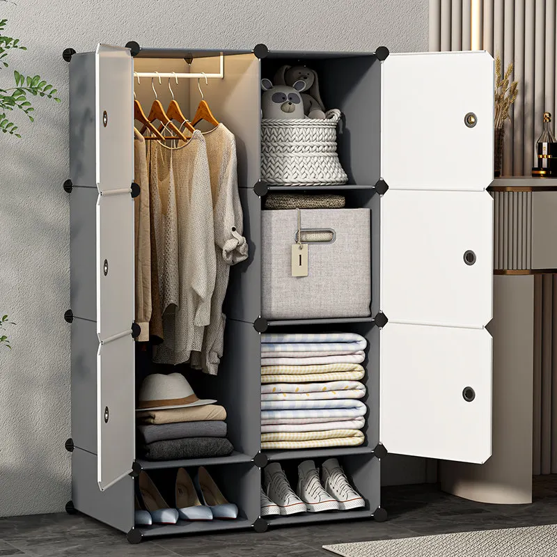 ts-Minimalist Shelf Closet Cupboard Storage Organizer Bedroom Plastic Wardrobe Simple Cabinet Guarda