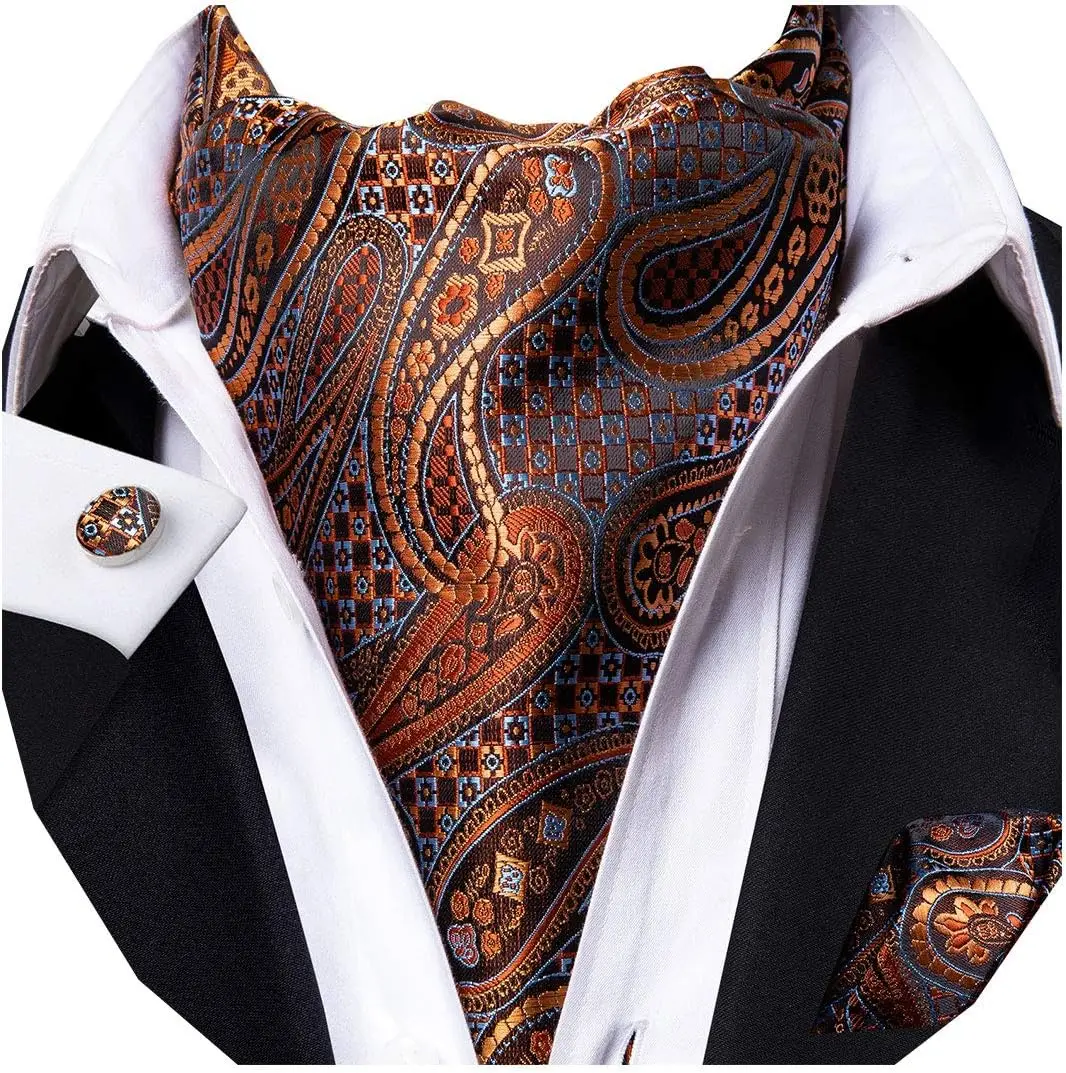 

Men's Self Tie Ascot Cravat with Floral Paisley Pattern & Pocket Square Set for Wedding