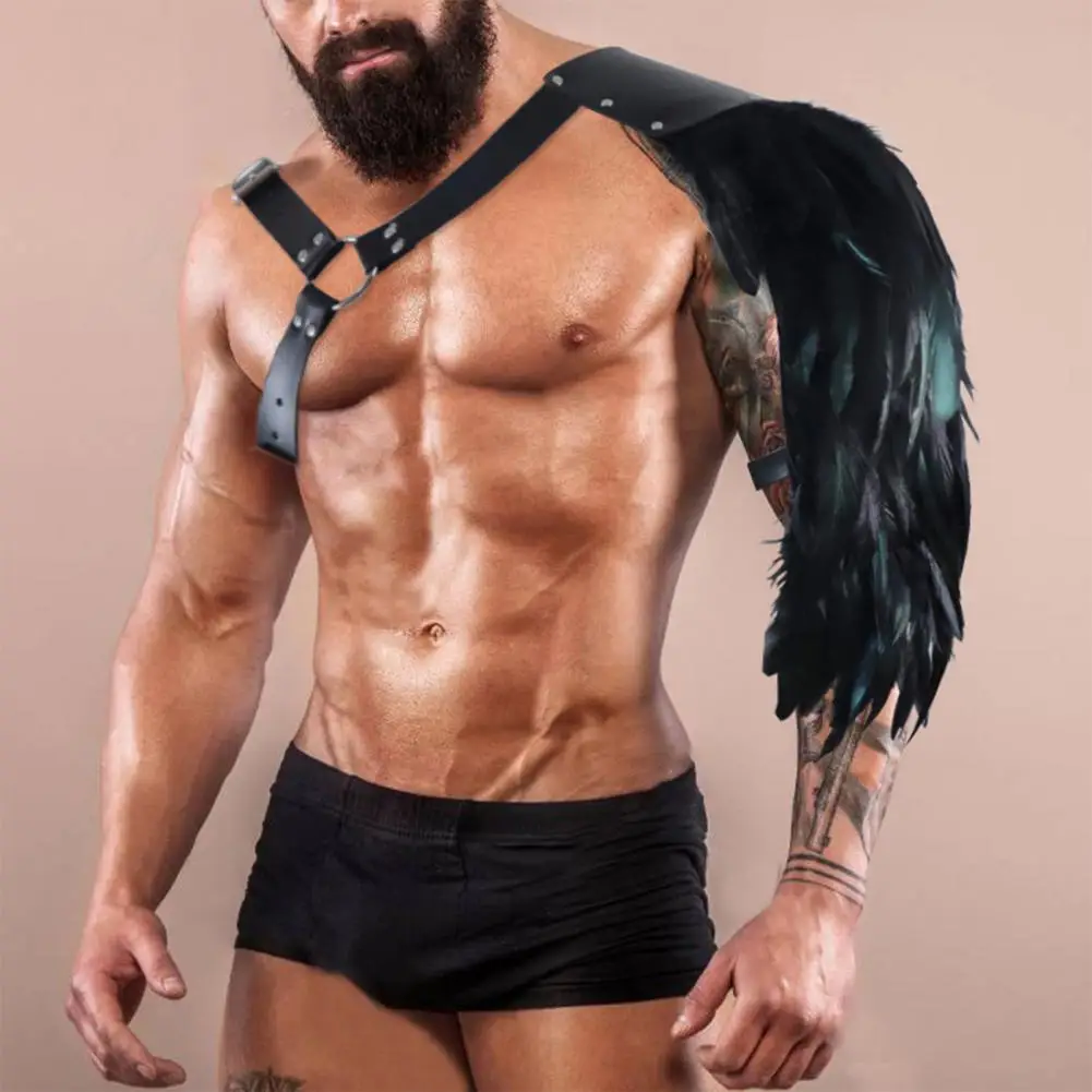 Punk Shoulder Strap Cosplay Traje, Xale de Pena, Double Guard Harness, Armadura do Dia das Bruxas, Masque Armadura, Desempenho