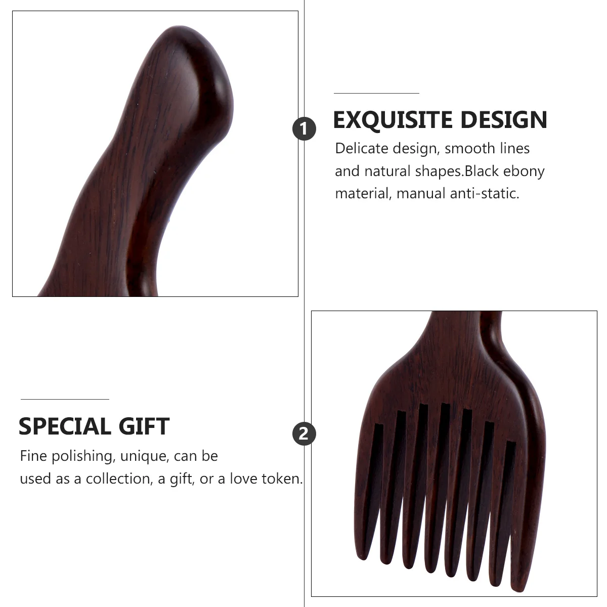 

1Pcs Ebony Wood Massage Comb Delicate Smooth Scalp Massager Natural Shape for Headache Relief Wooden Massage Tool
