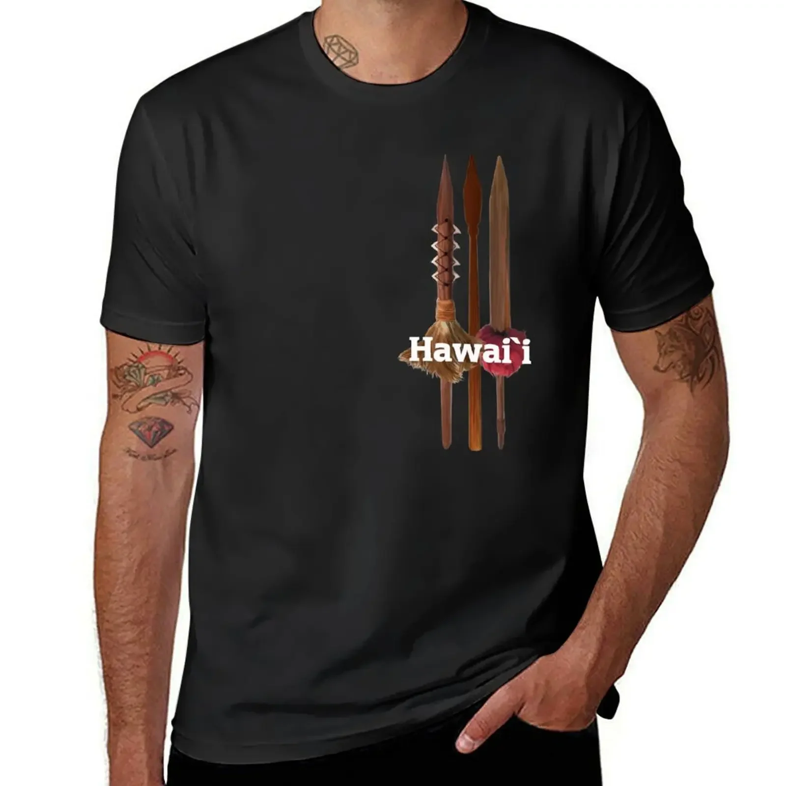 Hawaiian Warrior Spears -`Ihe Hawai`i T-Shirt summer tops blue archive vintage men clothing