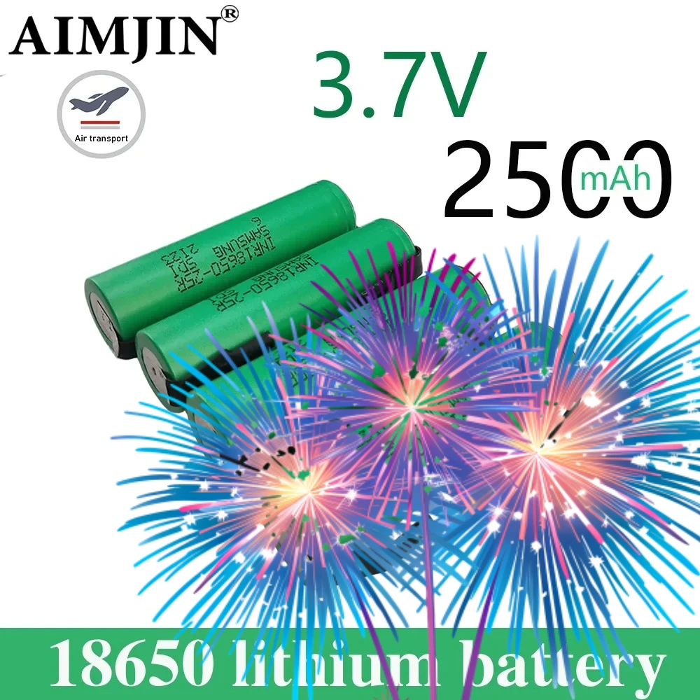 

100% New Brand 18650 2500mAh Rechargeable battery 3.6V INR18650 25R M 20A discharge batteries + DIY Nickel