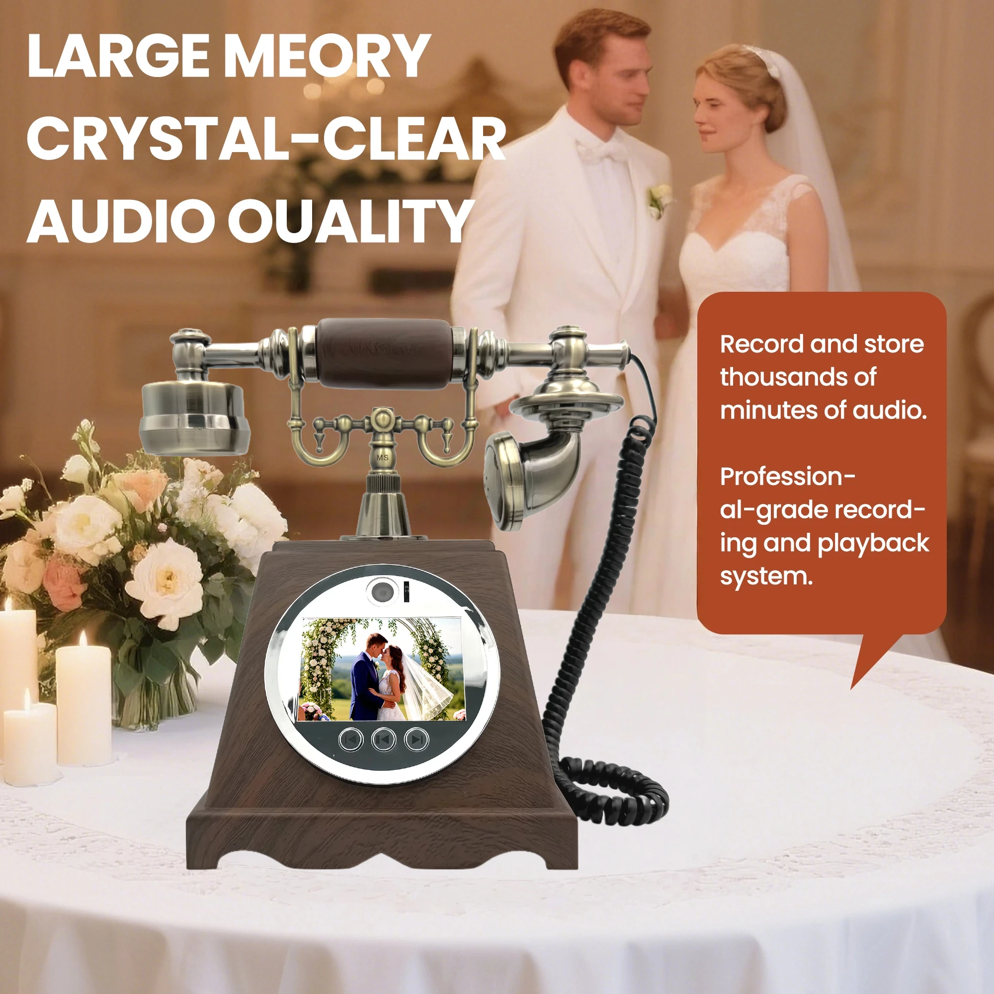 Wedding video guestbook phone, vintage phone video blessing message machine, wedding banquet video sign-in phone
