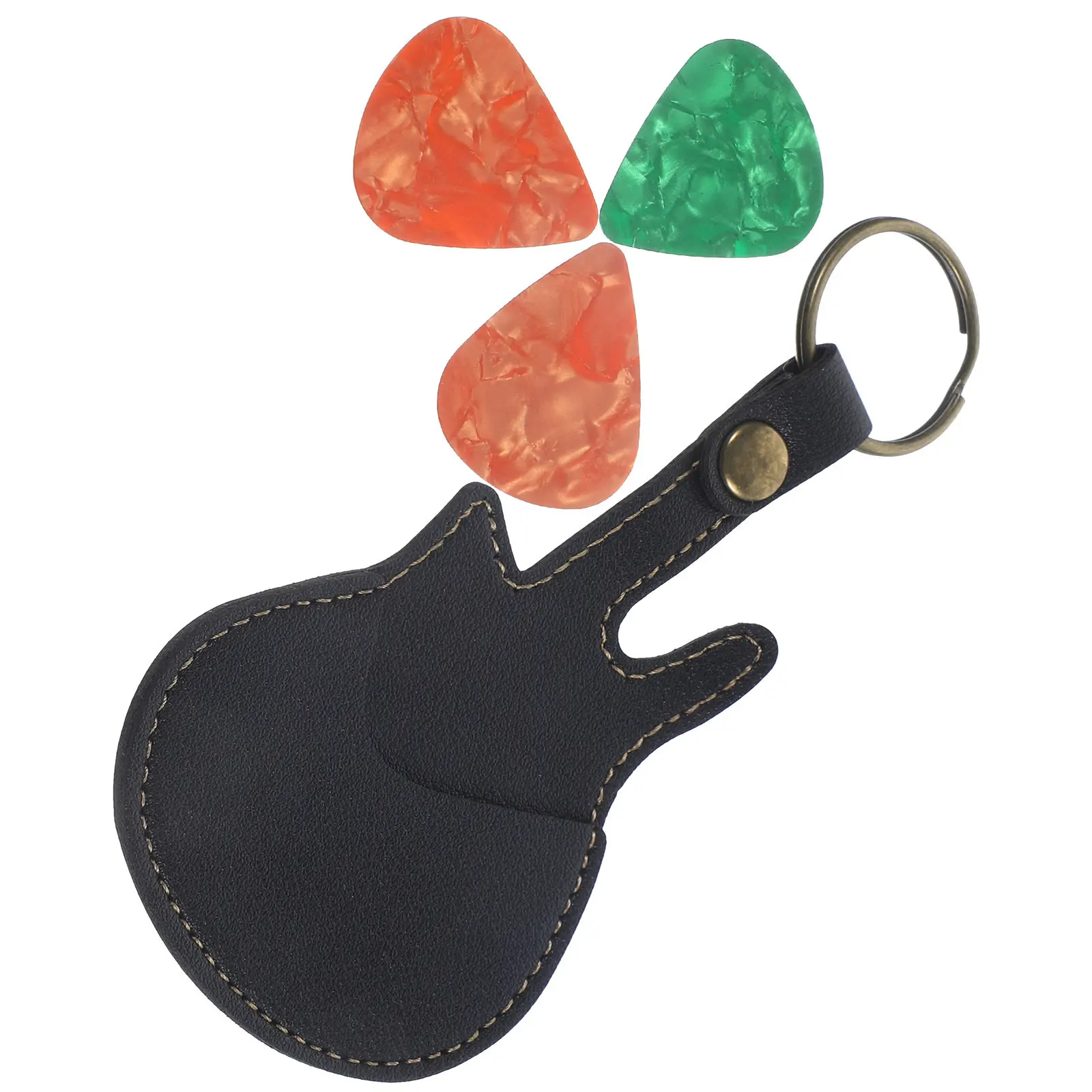 1Set Guitar Picks Container with Storage Bag Keychain Holder Design Solid PU Material Comfort Grip Sound Quality for All Guitar