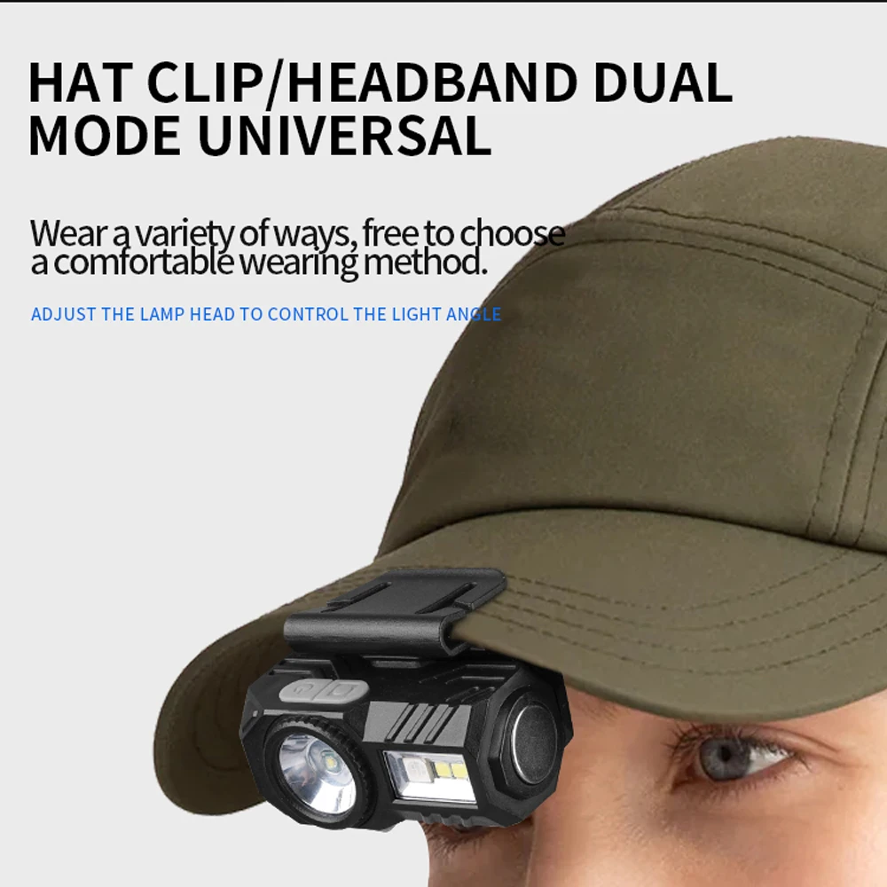 كشاف أمامي LED قابل لإعادة الشحن، مصباح أمامي عالي السطوع، غطاء محمول بمشبك مع 9 أوضاع إضاءة للخارج #4