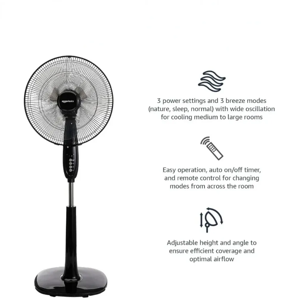 HAOYUNMA Oscillating Dual Blade Standing Pedestal Fan with Remote, 16-Inch, Black