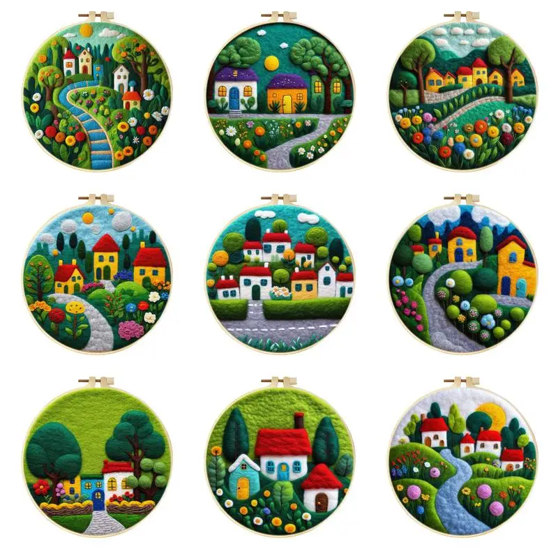 

GATYZTORY DIY Wool Felting Painting Kit With Frame Handmade Needle Wool Painting House Landscape For Home Decors Crafts Gift