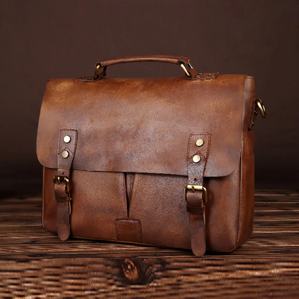 New Vintage Cowhide Genuine Leather Men Handbag Laptop Tote Bag Business Briefcase Male Casual Shoulder Crossbody Messenger Bags