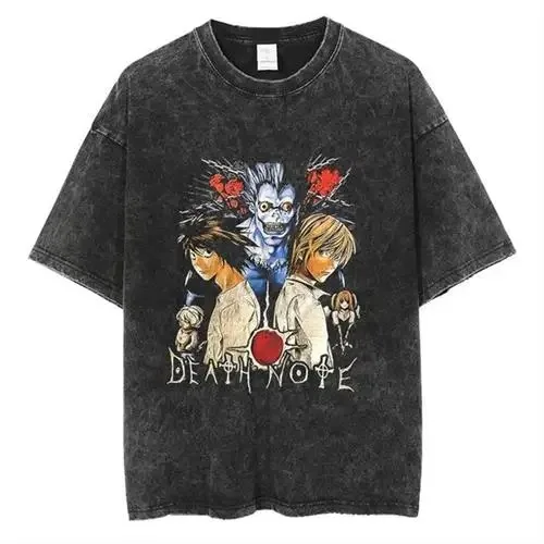 Men\'s Clothing Japanese Tshirt Anime Vintage T-shirt Death Note Washed T Shirt Tops Oversized T-shirt Y2k Clothes Short Sleeve