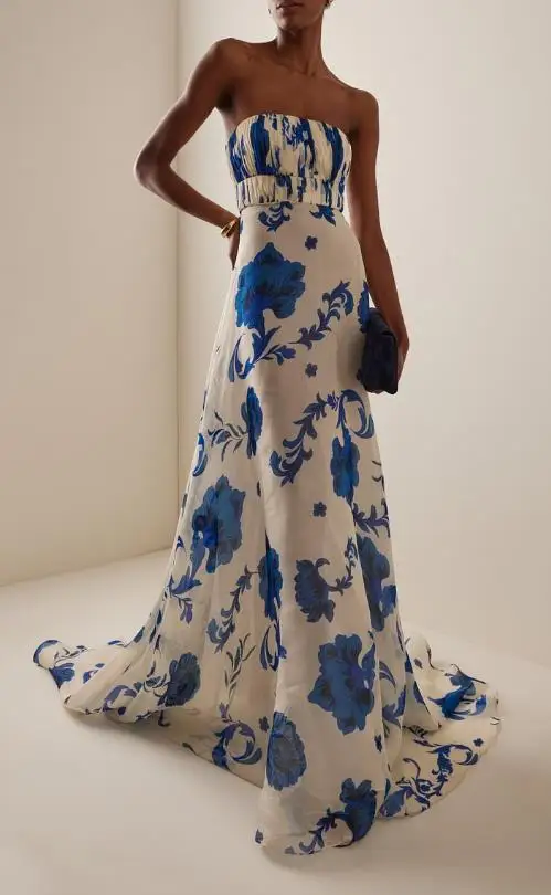 Abiti da donna 2025 Primavera/estate New Fashion Stampa floreale a fascia senza maniche Abiti lunghi casual a vita alta senza schienale sexy