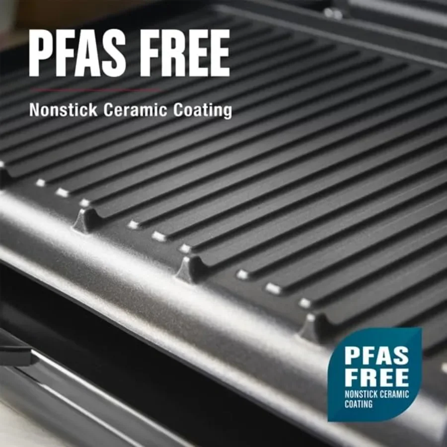 FirmHome StoreFamily-Size Grill Panini Press With Nonstick Ceramic Coating Fat-Removing Slope Adjustable Angle Ideal For Indoor/