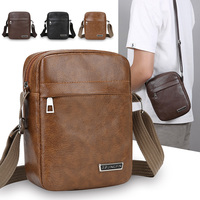 Simple Retro Crossbody Bag for Men PU Business Travel Shoulder Bag Versatile Casual Portable Phone Pouch Square Sling Backpack