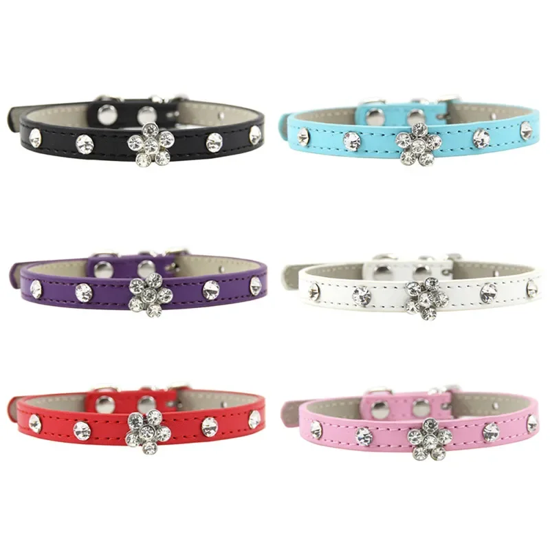 Bling Rhinestone Puppy Dog Diamond Collars Personalized Leather Adjustable Collar Necklace for Small Medium Pet Accessories