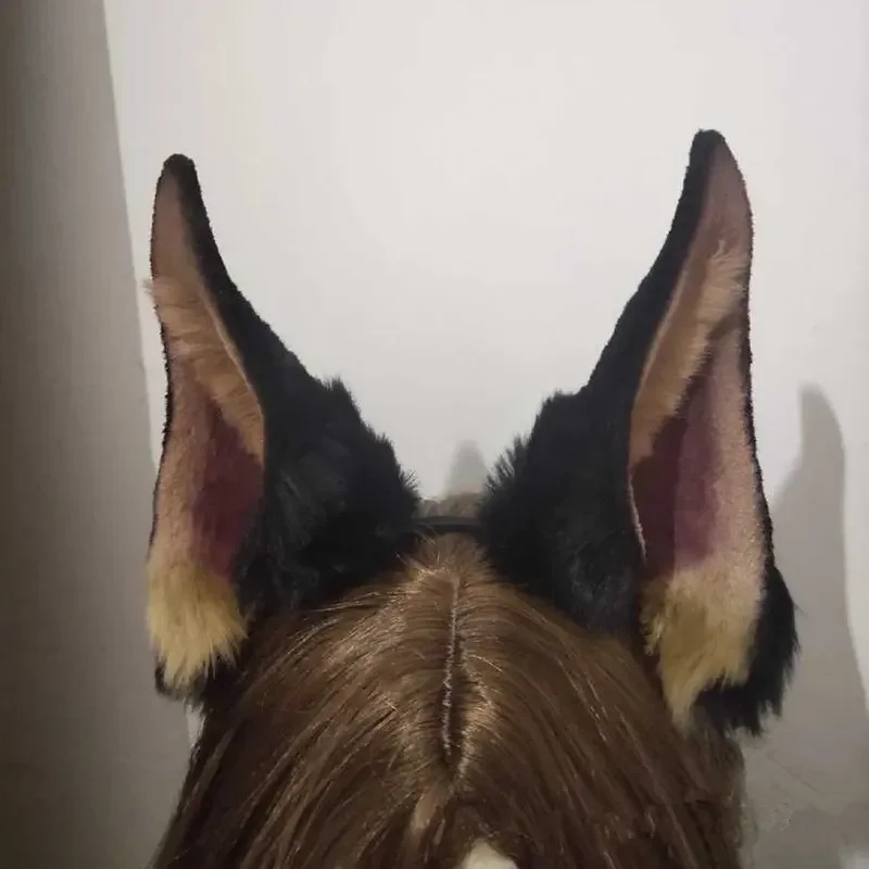 

Handmade Work Dobermann Dog Shiba Ears Hairhoop Black White Headband Headwear For Cosplay Halloween Costume Accessories