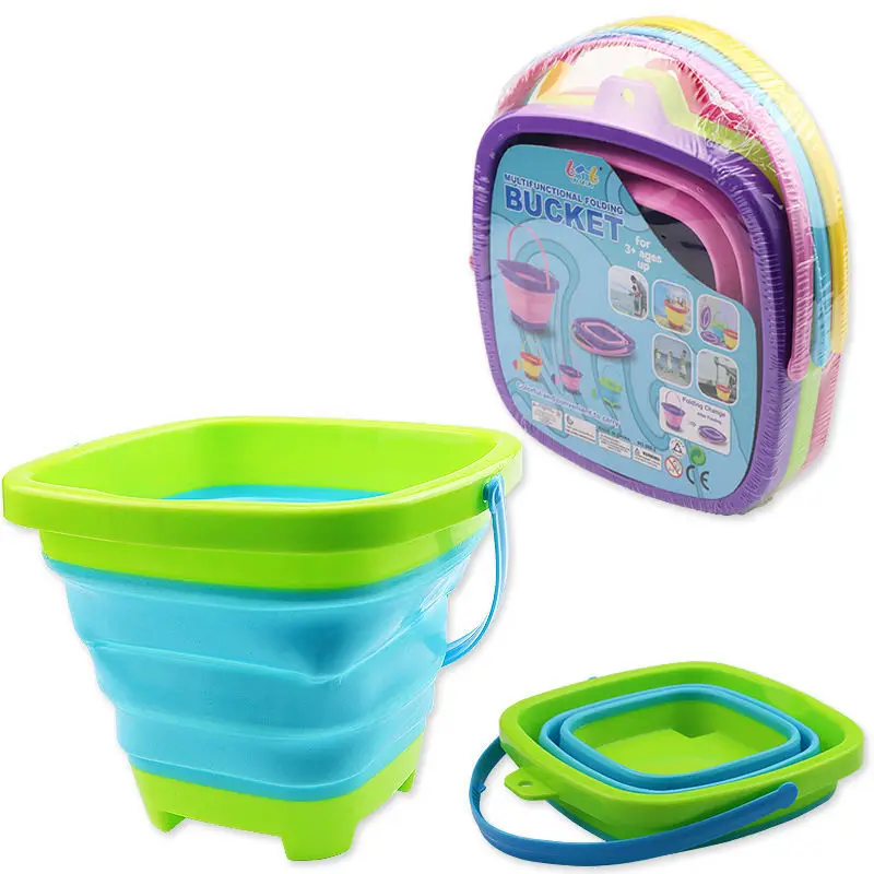 Beach Sand Bucket Baby Kids Shower Bath Water Toy Silicone Bucket Folding Hand-held Barrel Toy for Camping Fishing Home Storage