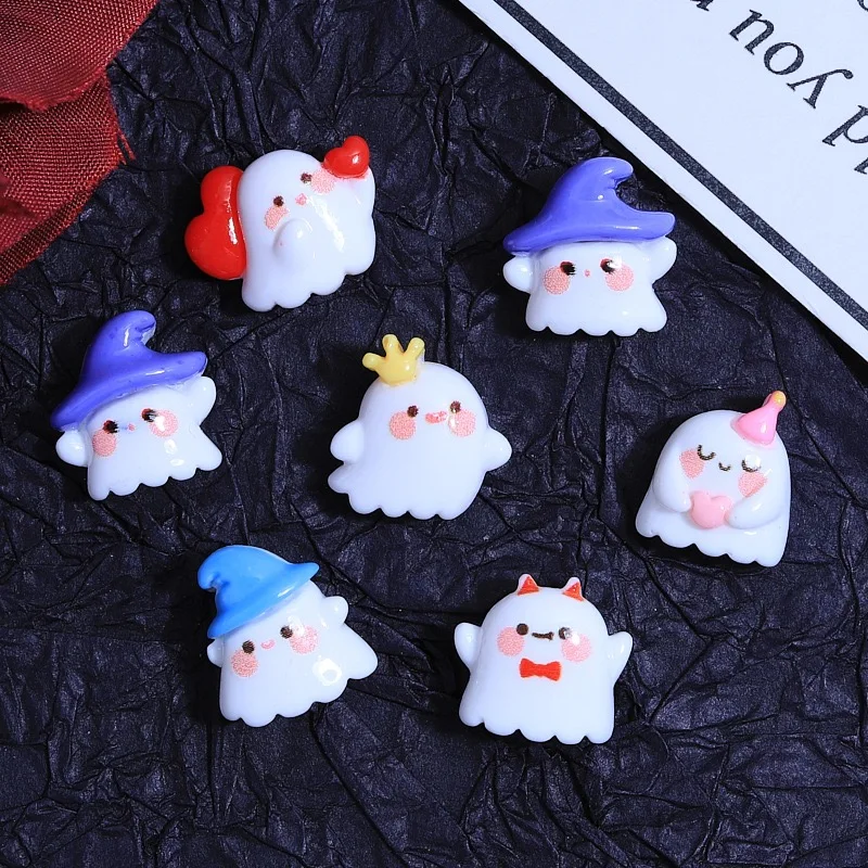 20Pcs New Cute Resin Mini Halloween Away Ghost Collection Flat Back Manicure Parts Embellishments For Hair Bows