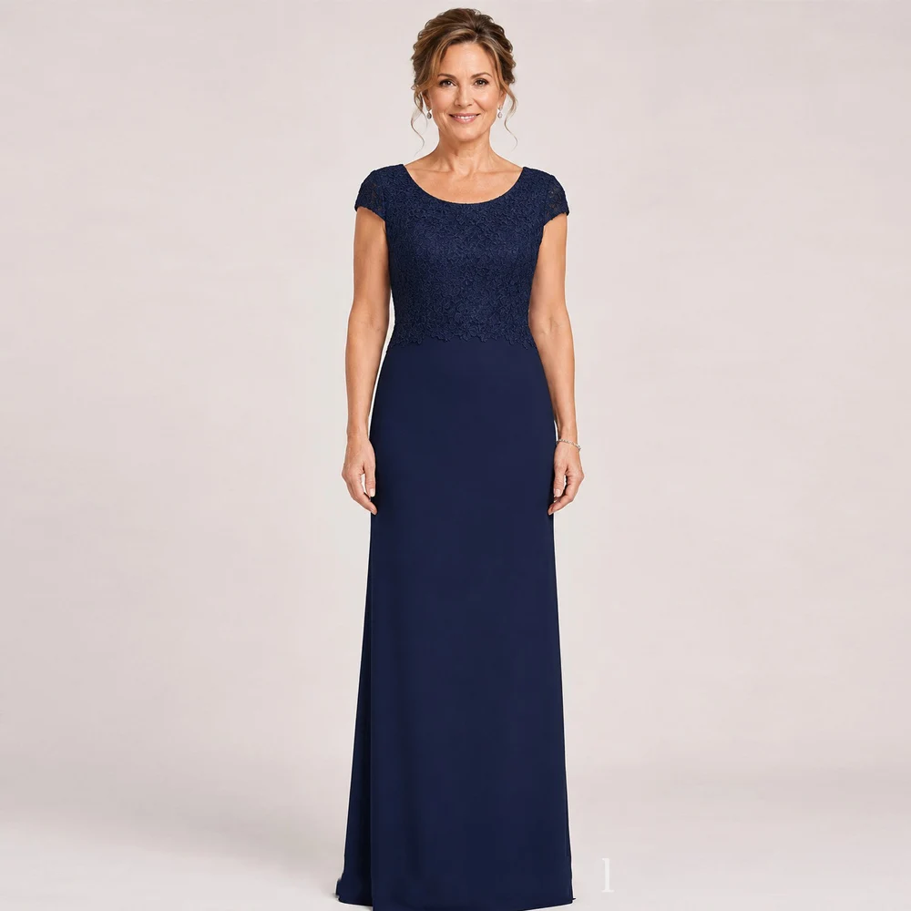 Customized Mother of The Bride Dress Fashion Scoop Neck Lace Short Sleeve Floor Length Column Wedding Guest Gown Party Dresses