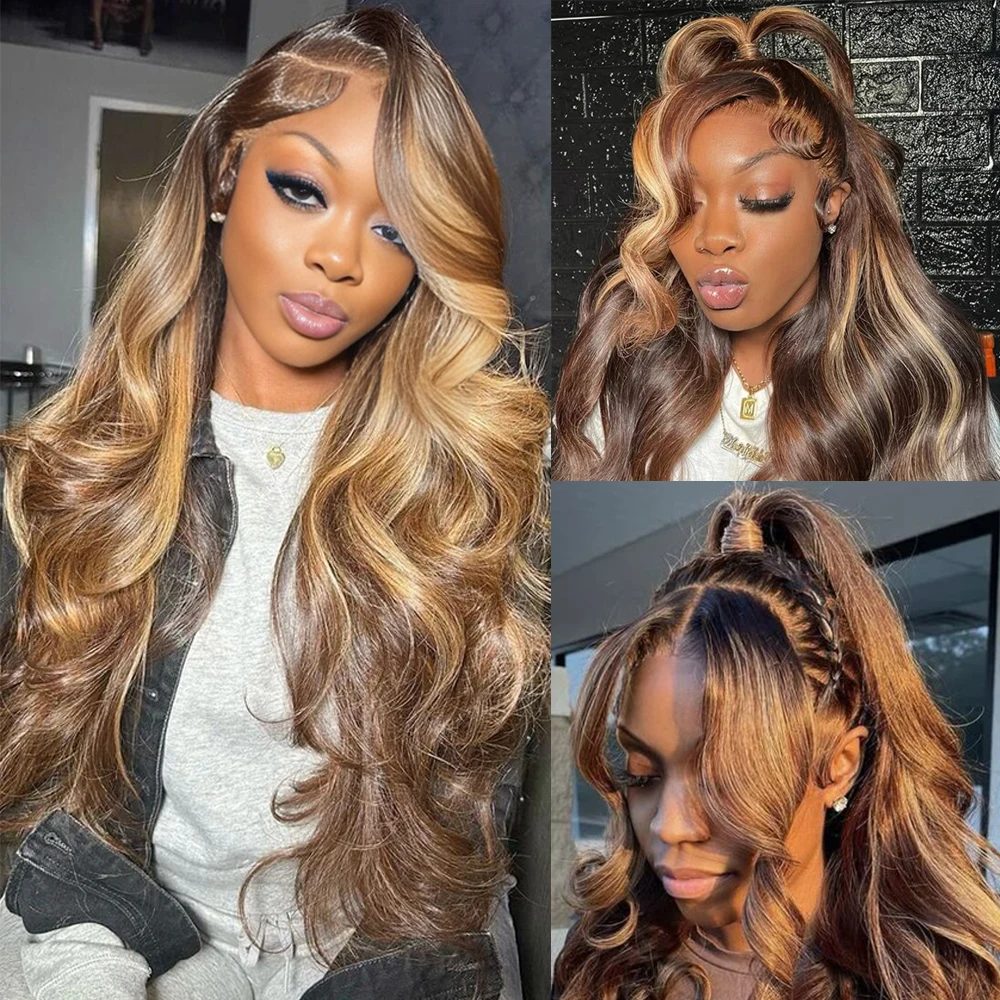 

Выделите парик из человеческих волос 13x4 Парики спереди P4/27 Цветные объемные волны Человеческие волосы Медовый блондин Объемная волна Парик фронта шнурка для женщин