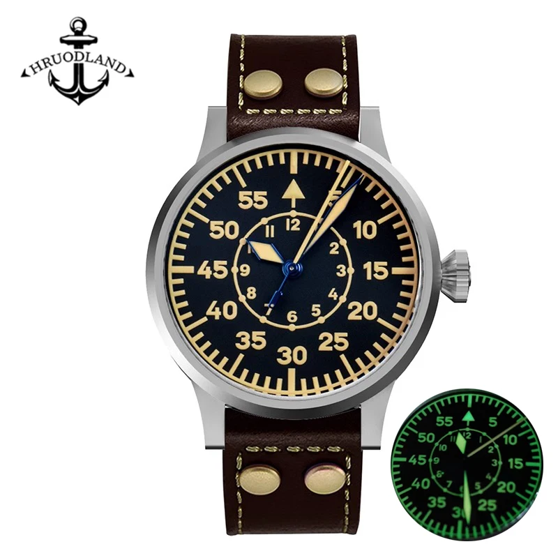 

Hruodland Retro Watch 42mm Military Pilot Wristwatch Automatic Mechanical Sapphire Luminous F013 B-UHR Men Vintage Watch