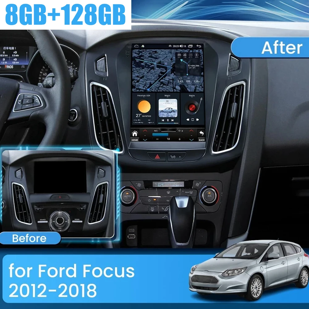 Android 15 rádio do carro reprodutor de vídeo multimídia para ford focus 3 mk3 2012-2019 para tesla estilo tela navegação gps 2din carplay