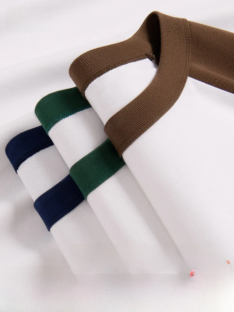 

Snow Mid-Flight Long Sleeve T-Shirt Men's Retro American Color Block round Neck Loose Cotton Spring Fashion Casual Top