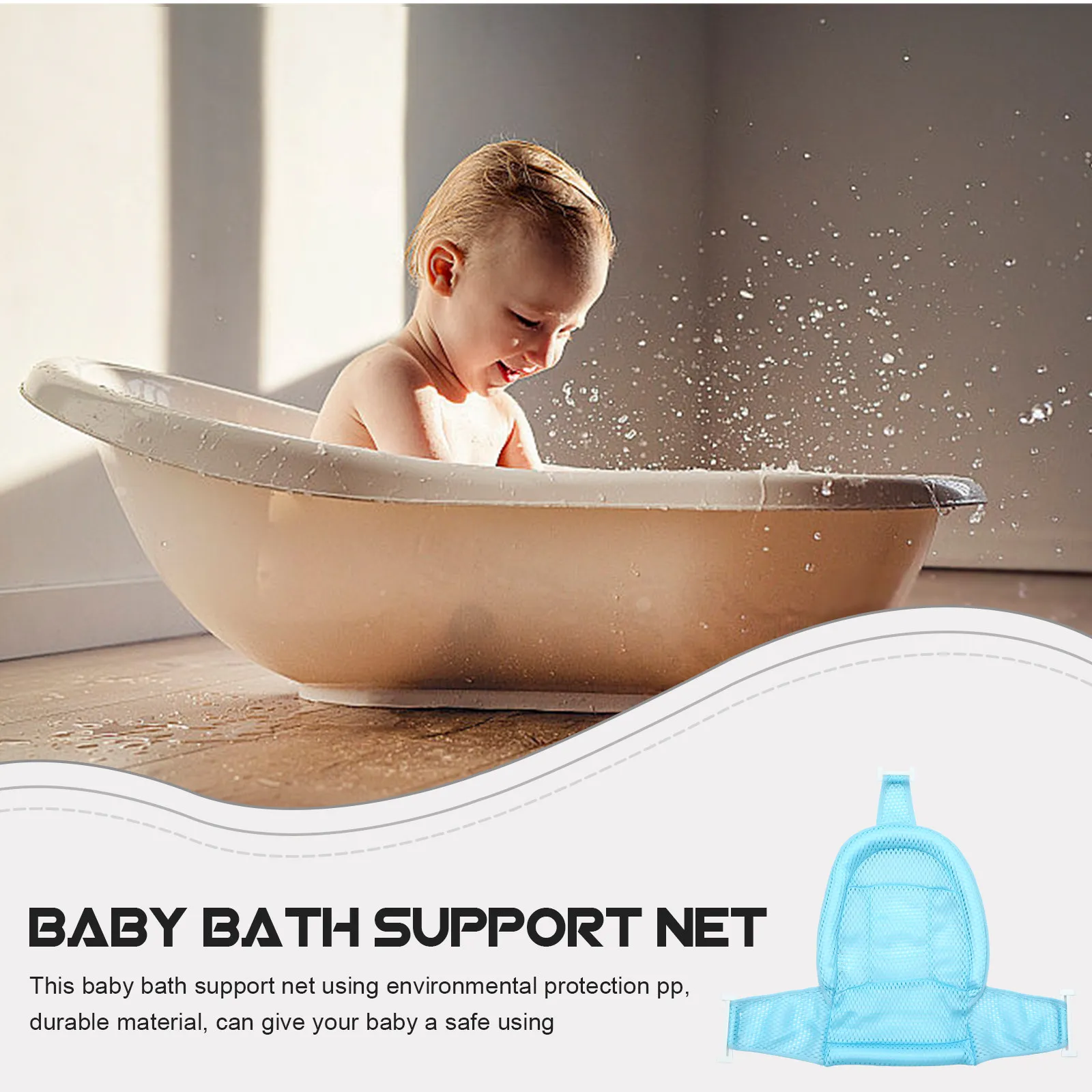 Baby Bath Net Support Seat for Infants Breathable Mesh Design Safe Water Protection Adjustable Fit Bath Tub Pad Blue