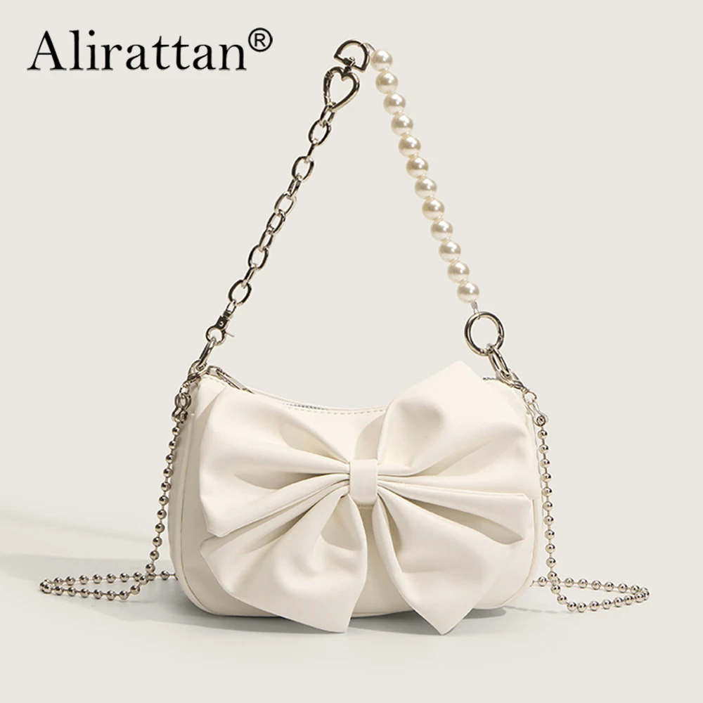 

Alirattan Ladies Shoulder Bag Bow Love Chain Bag Women's 2024 New Niche High-End Single Shoulder Messenger Bag Trend