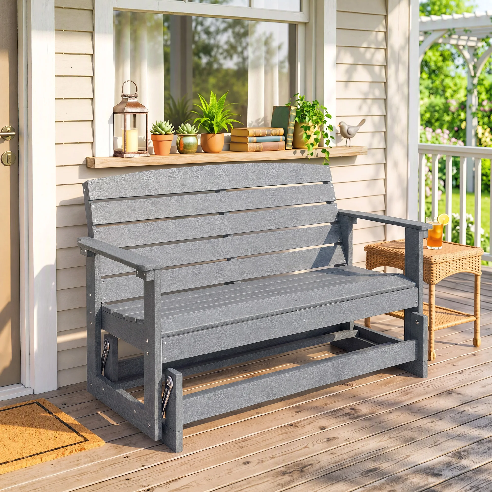 Patio Glider Bench W/ Hdpe Slatted Design Double Rocking Chair