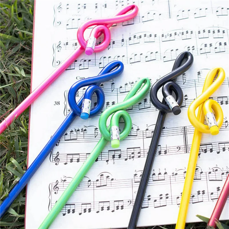 

24Pcs Students Note Pencils Musical Note Pencils With Eraser Colorful Music Pencils Wooden Treble Clef Bent Pencil